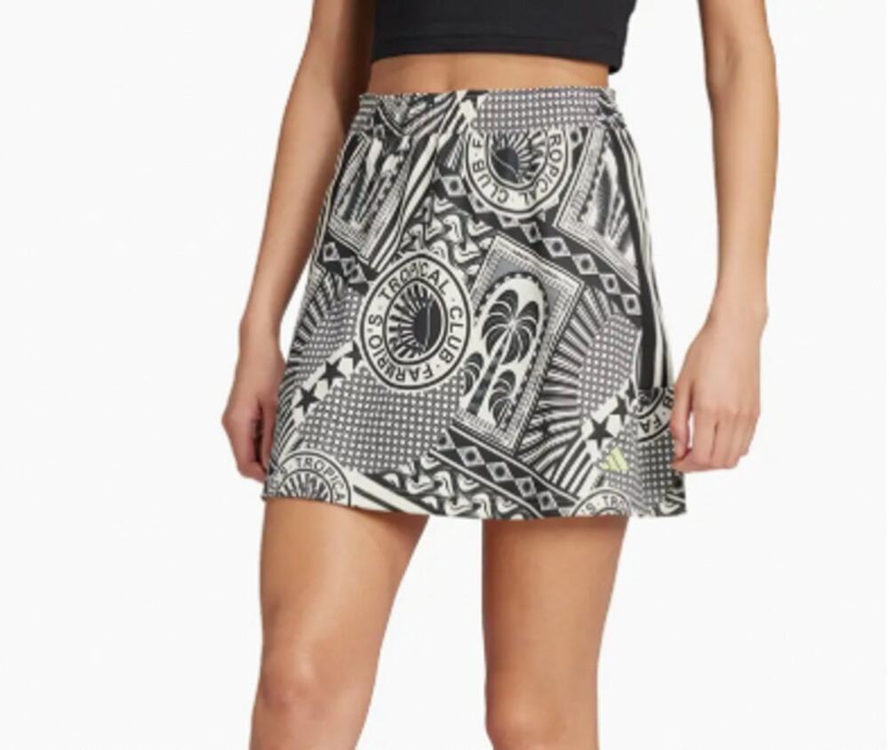 Adidas X Farm Rio Black White Mini Skirt Womens Sz L Pull On Tropical Club